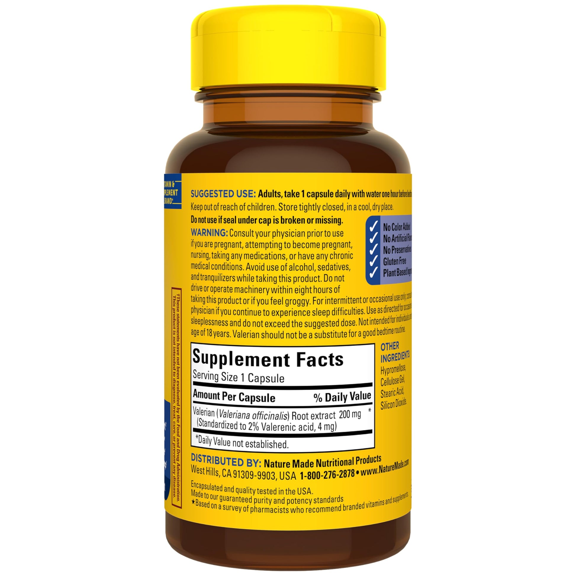 Nature Made Valerian Root non habit forming capsules closure seal view