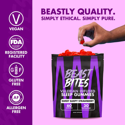 Sixty count bottle of plant-based nighttime recovery gummies for muscle relaxation