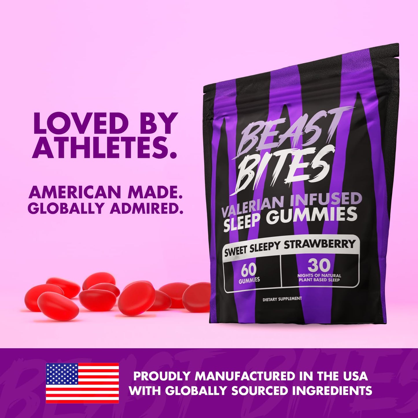 Beast Bites vegan and sugar-free sleep aid gummies packaging details