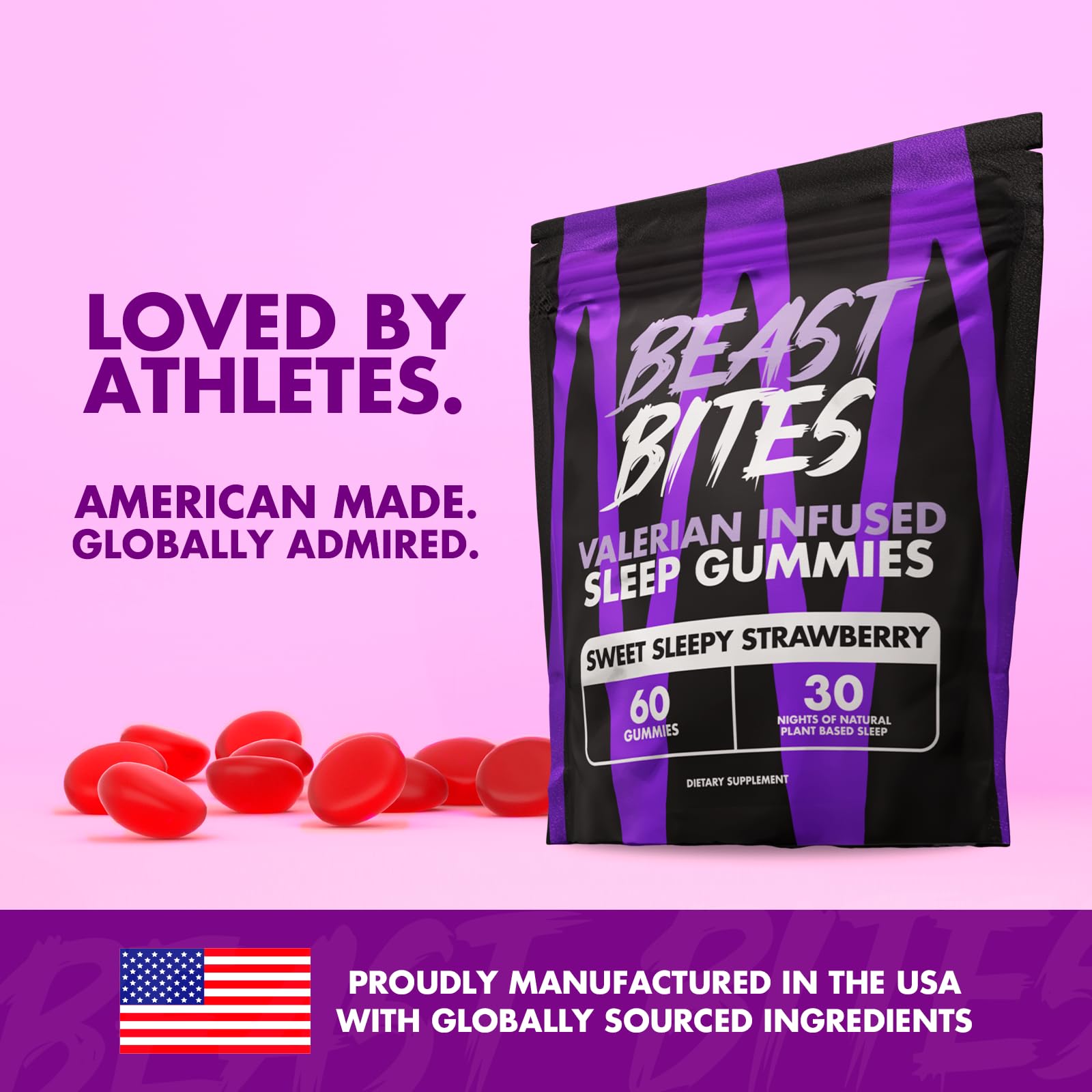 Beast Bites vegan and sugar-free sleep aid gummies packaging details