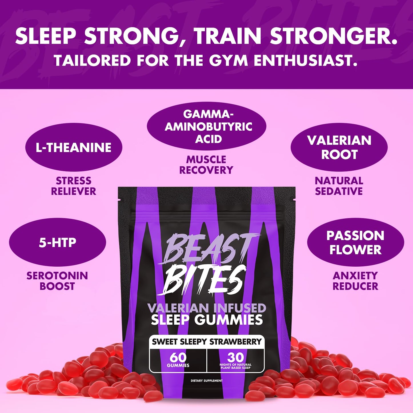 Authentic USA imported Beast Bites valerian infused dietary supplement bottle