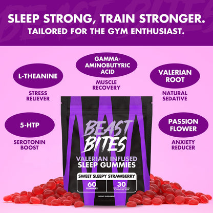 Authentic USA imported Beast Bites valerian infused dietary supplement bottle