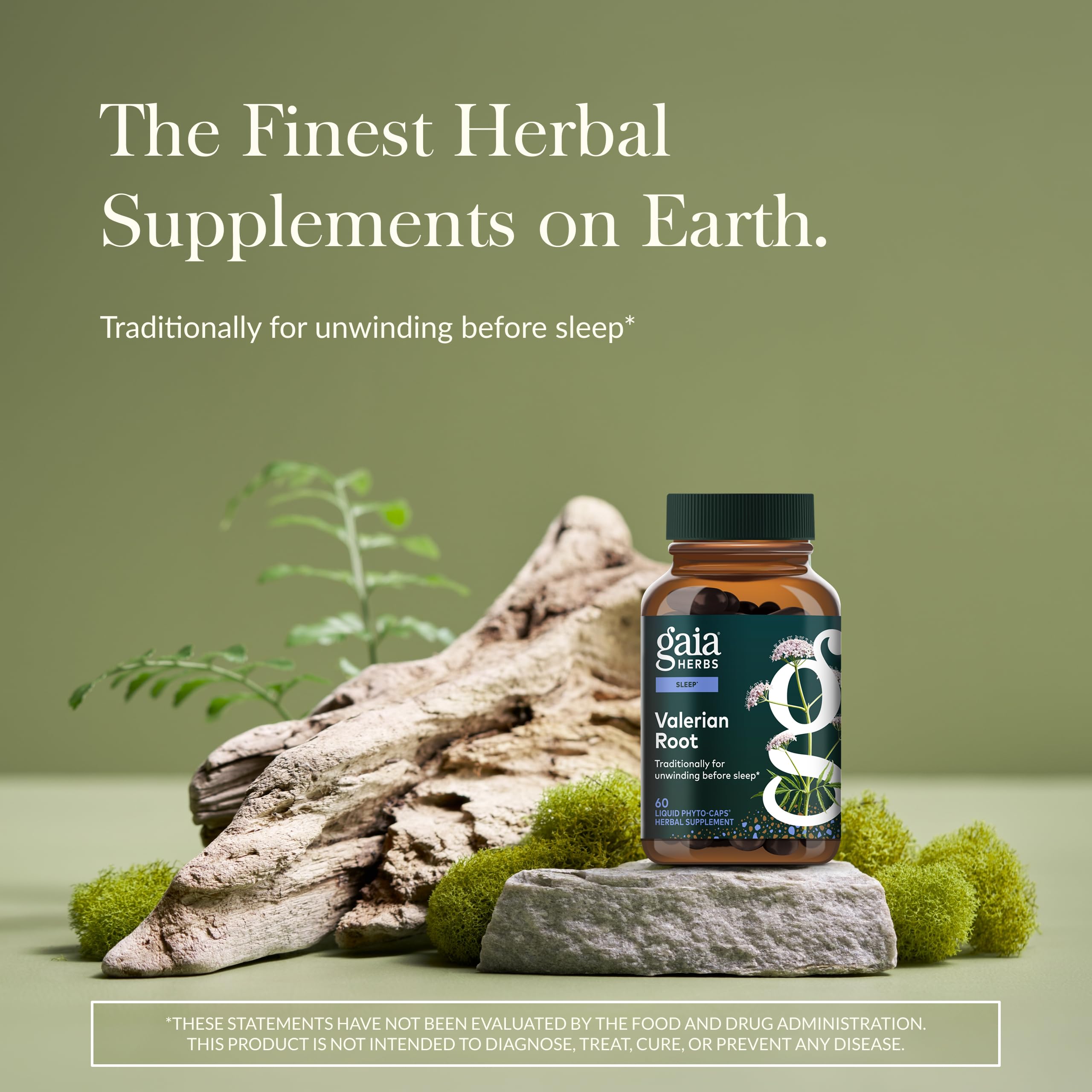 Gaia Herbs Valerian Root herbal supplement packaging displaying active ingredients and dosage details