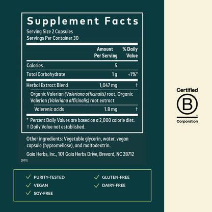 Liquid Phyto Capsules of Gaia Herbs Valerian Root showing the liquid fill technology