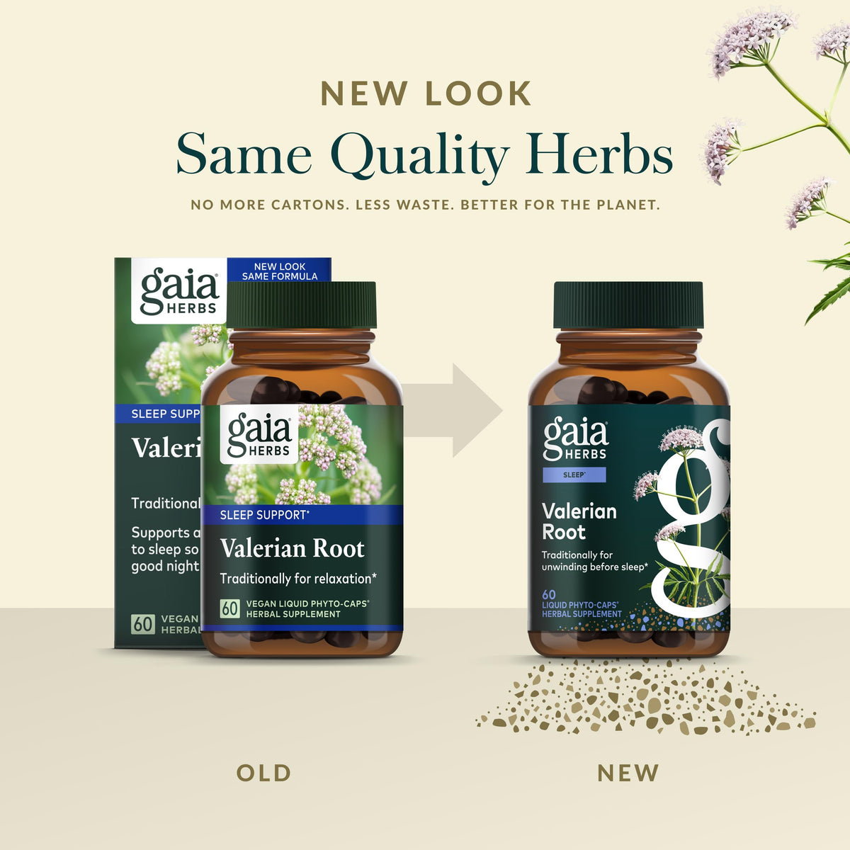 Supplement facts panel of Gaia Herbs Valerian Root 60 vegan capsules bottle