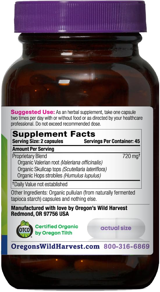 Oregons Wild Harvest Muscle Relax organic capsules supplement facts and ingredient label view