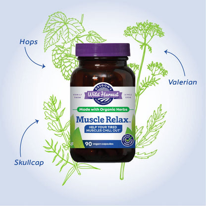 Oregons Wild Harvest Muscle Relax valerian and skullcap capsules package side view