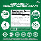 Premium organic valerian root sleep extract capsules showing USDA certification logo.