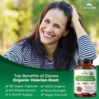 Zazzee 10 to 1 ratio valerian root dietary supplement bottle layout.