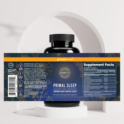 Natural herbal sleeping pills by Primal Harvest featuring valerian root and chamomile