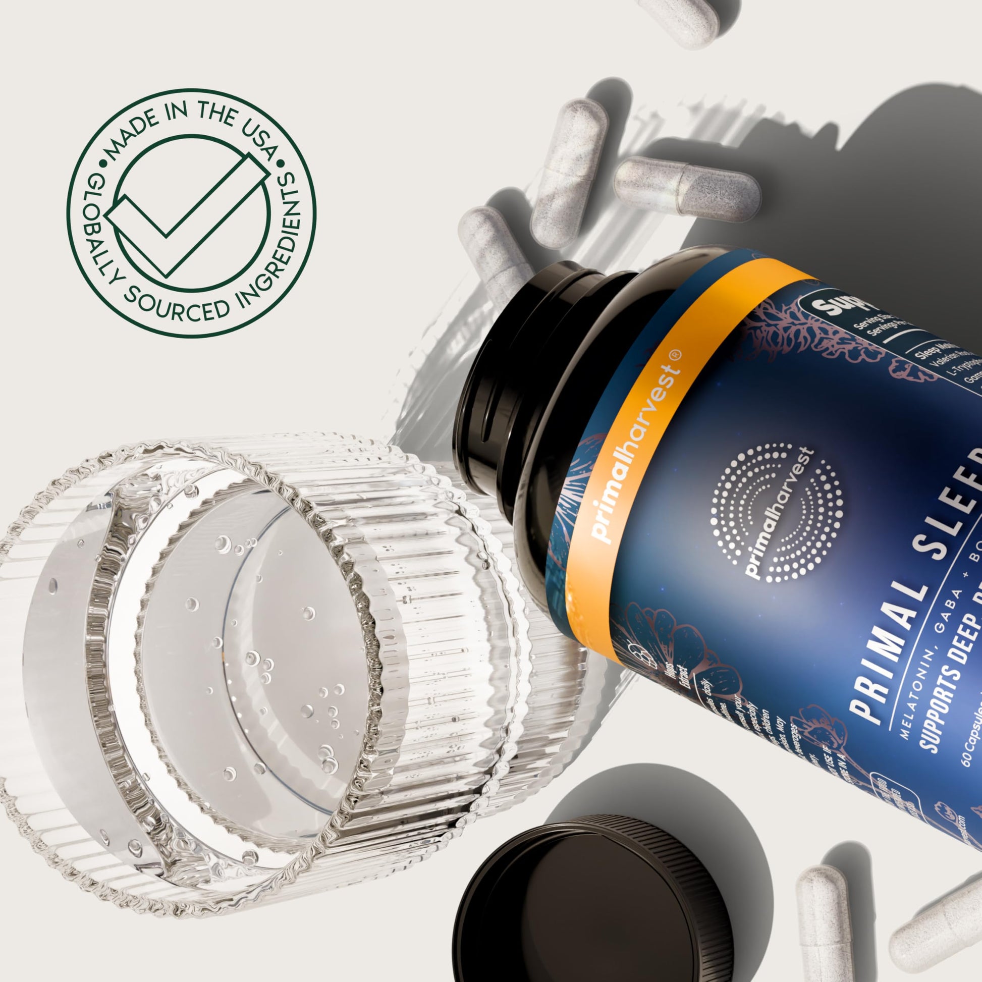 Primal Harvest Primal Sleep capsules container showing tamper evident safety seal