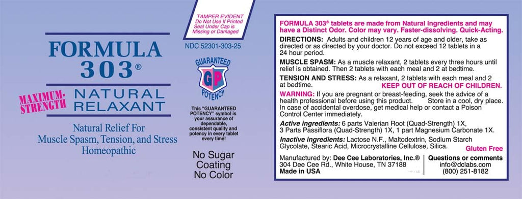Formula 303 bottle side profile showing dosage instructions and authentic USA origin