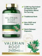 Quick release capsules of Carlyle Valerian Root herbal extract placed next to the container