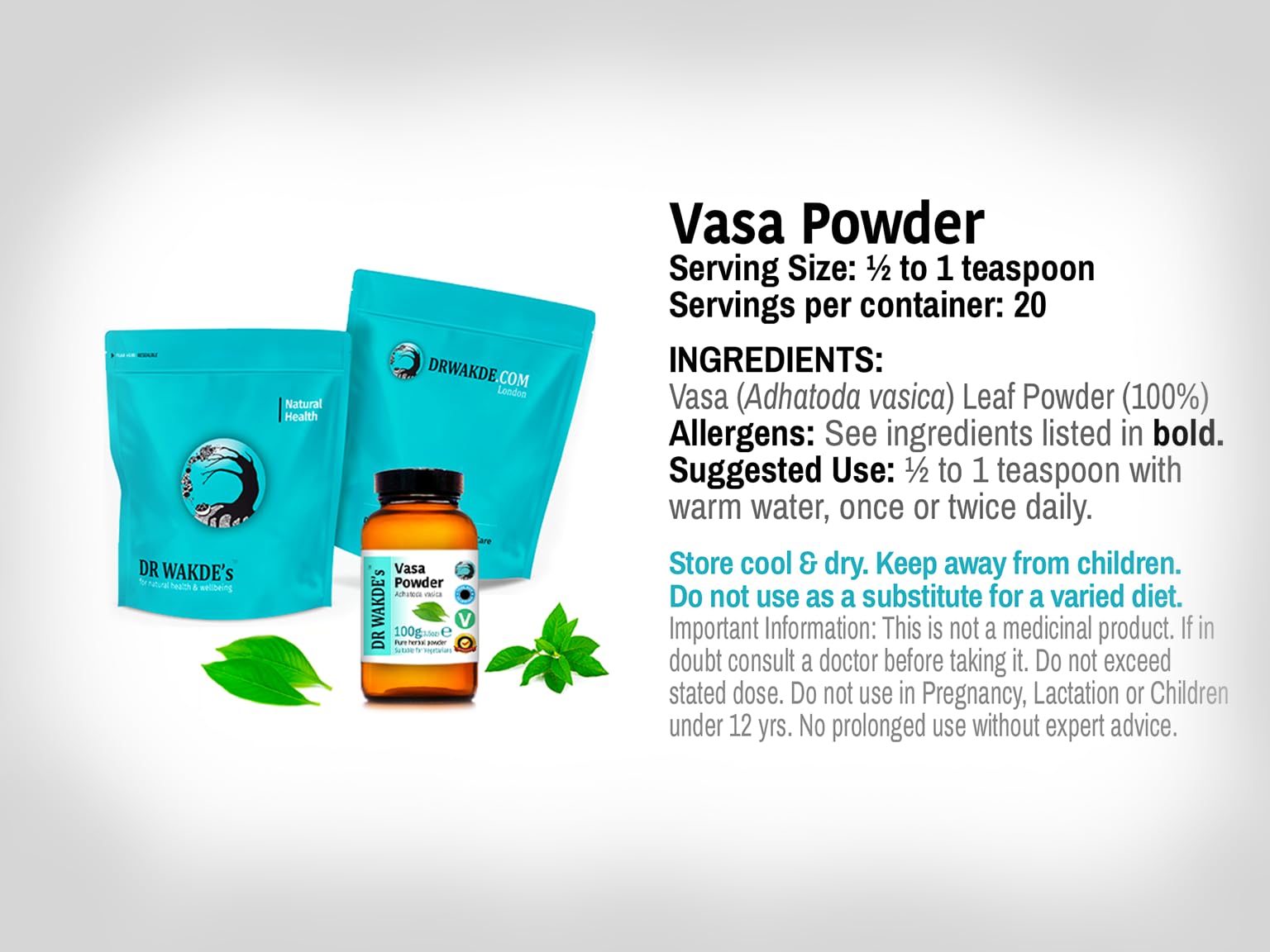 Dr Wakdes Ayurvedic Adulasa powder label details