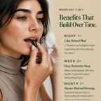 Plus Ultra Magplus Liposomal Magnesium complex vegetarian capsules bottle showing ingredient highlights like apigenin and L-theanine.