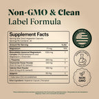 A clear shot of the Plus Ultra Magnesium L Threonate bottle highlighting its non GMO and vegetarian formula indicators.
