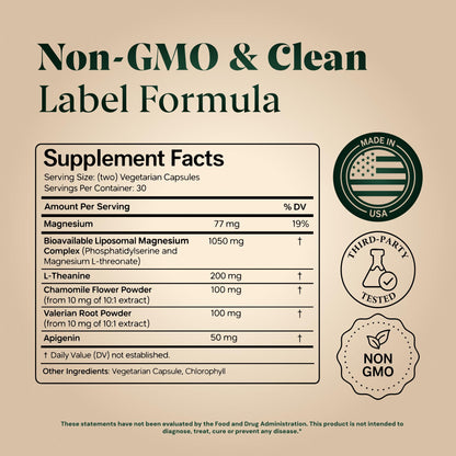 A clear shot of the Plus Ultra Magnesium L Threonate bottle highlighting its non GMO and vegetarian formula indicators.