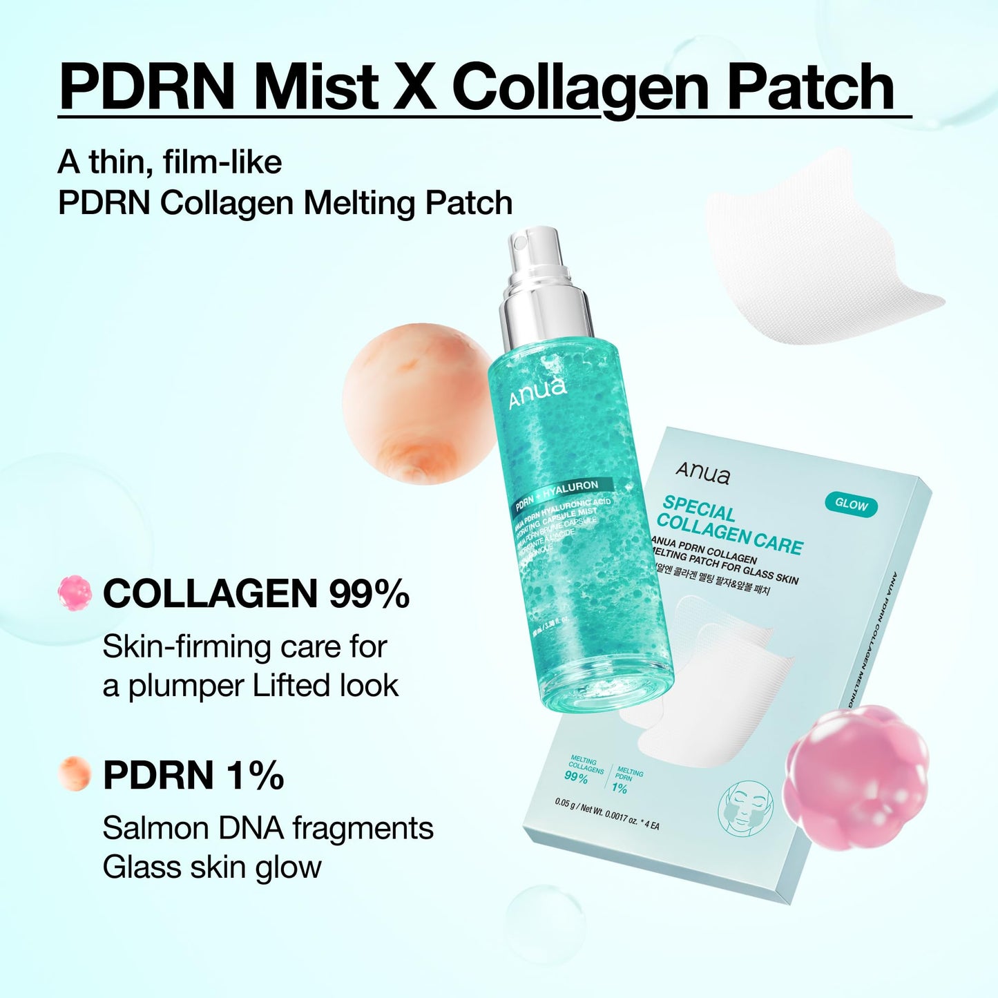 Anua PDRN melting collagen patch set of two pairs showing nano mesh-film texture.