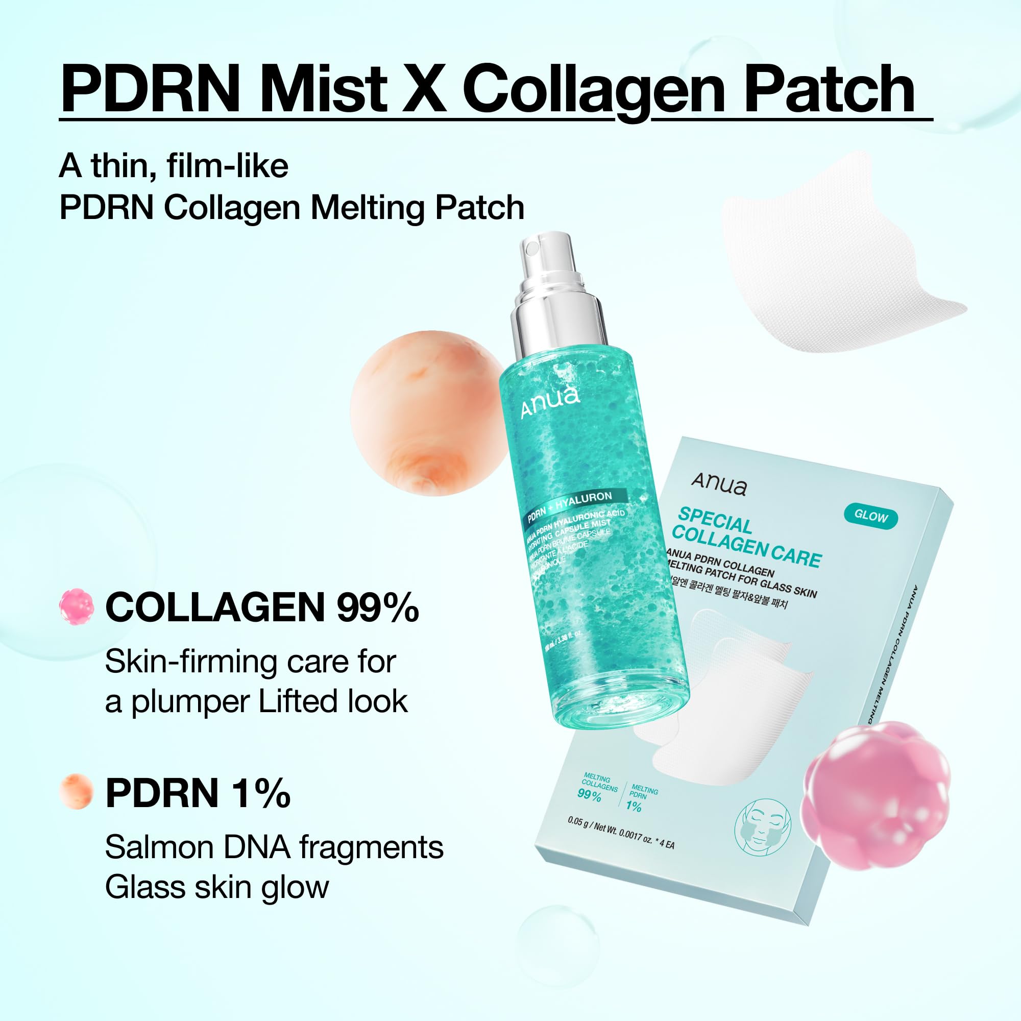 Anua PDRN melting collagen patch set of two pairs showing nano mesh-film texture.