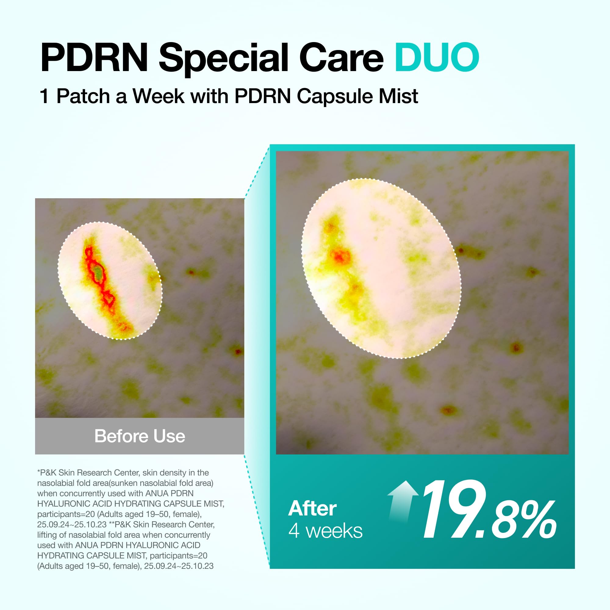 Demonstration of the salmon DNA firming patch dissolving on skin for a glass skin glow.