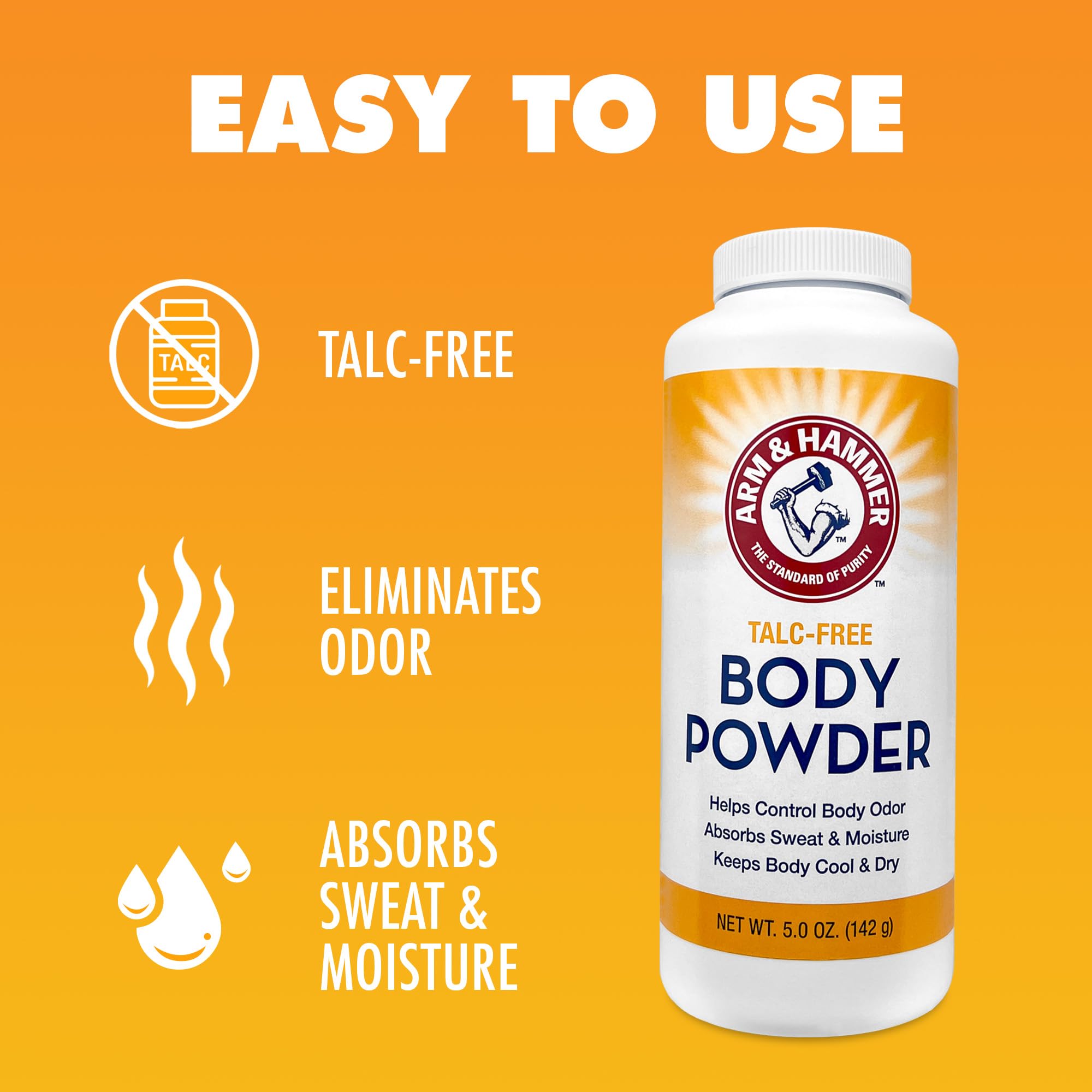 Side angle view of the five ounce container of Arm And Hammer odor control powder.