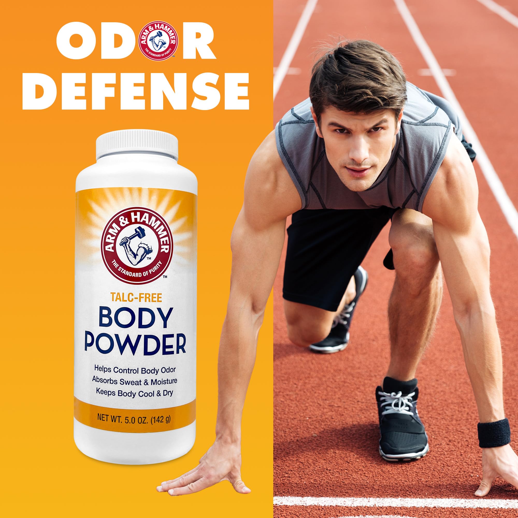 The complete three pack bundle of Arm And Hammer talc free powder standing upright.