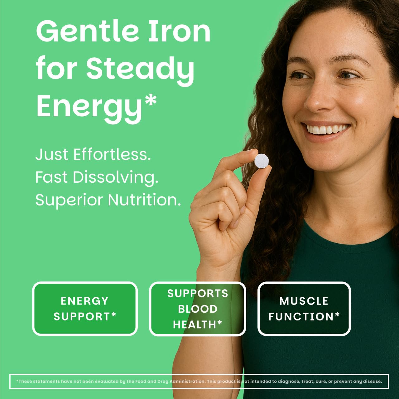 EZ Melts Iron dissolvable daily energy supplement with vitamin C nutrition facts label check