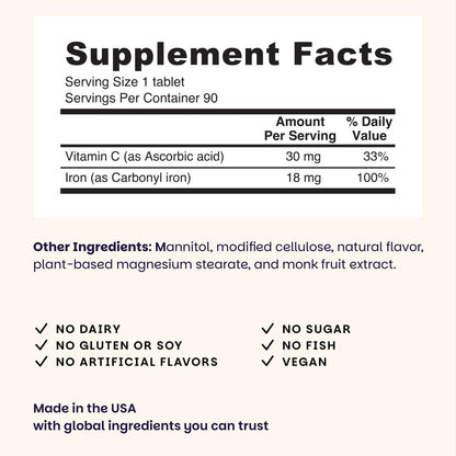 EZ Melts carbonyl iron fast melting sublingual tablet close up shot with natural orange graphic