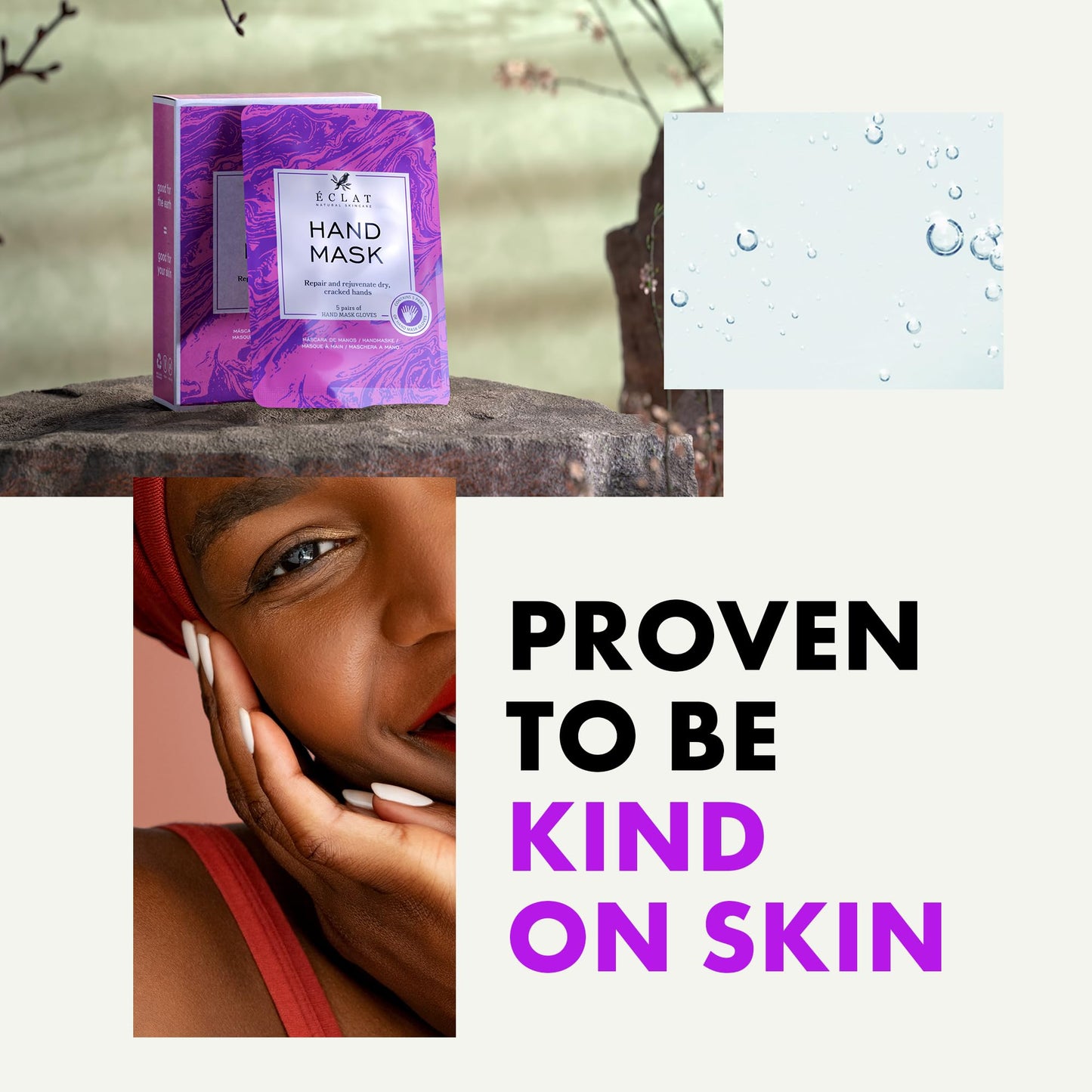 Back view of Eclat Skincare hand mask pack with instructions