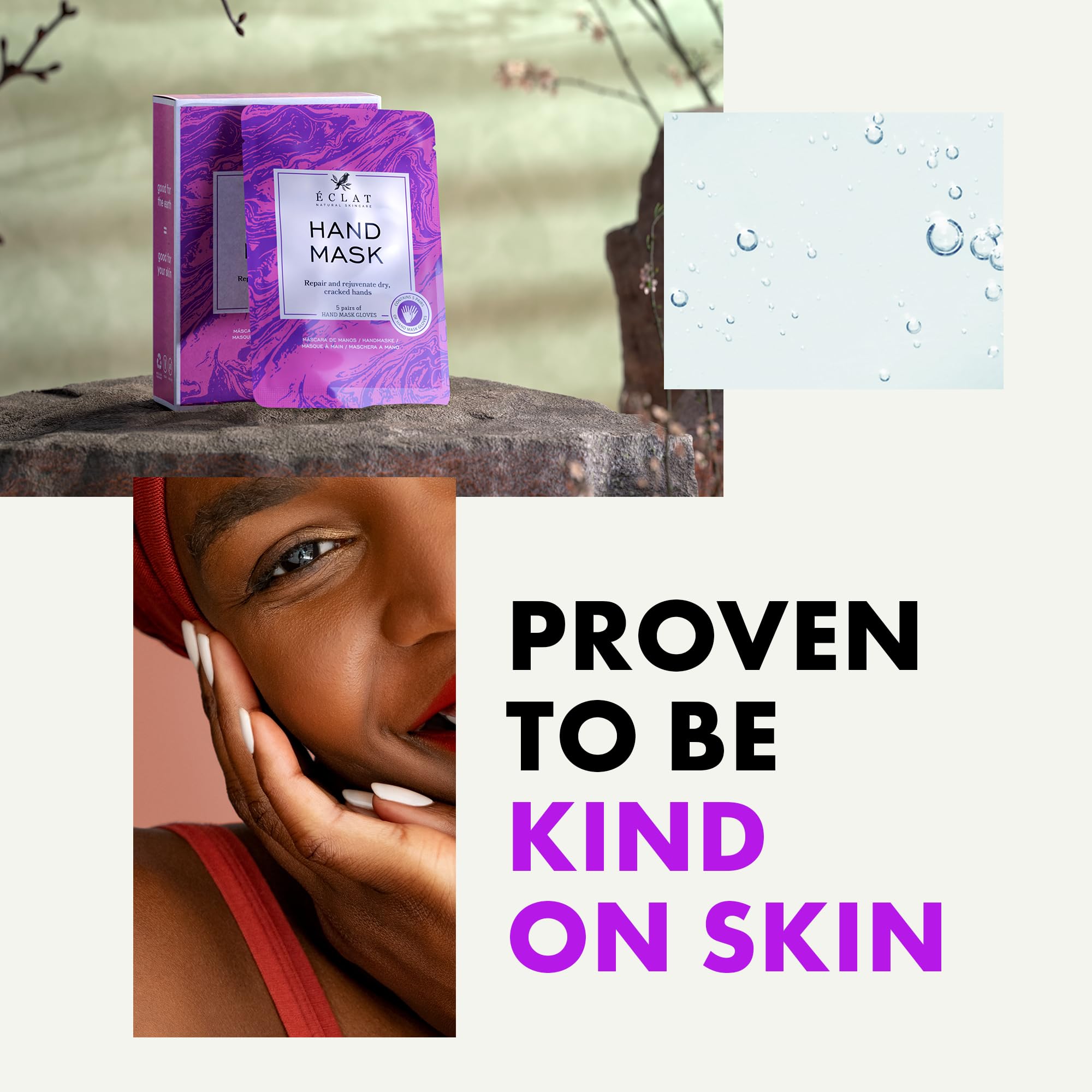 Back view of Eclat Skincare hand mask pack with instructions