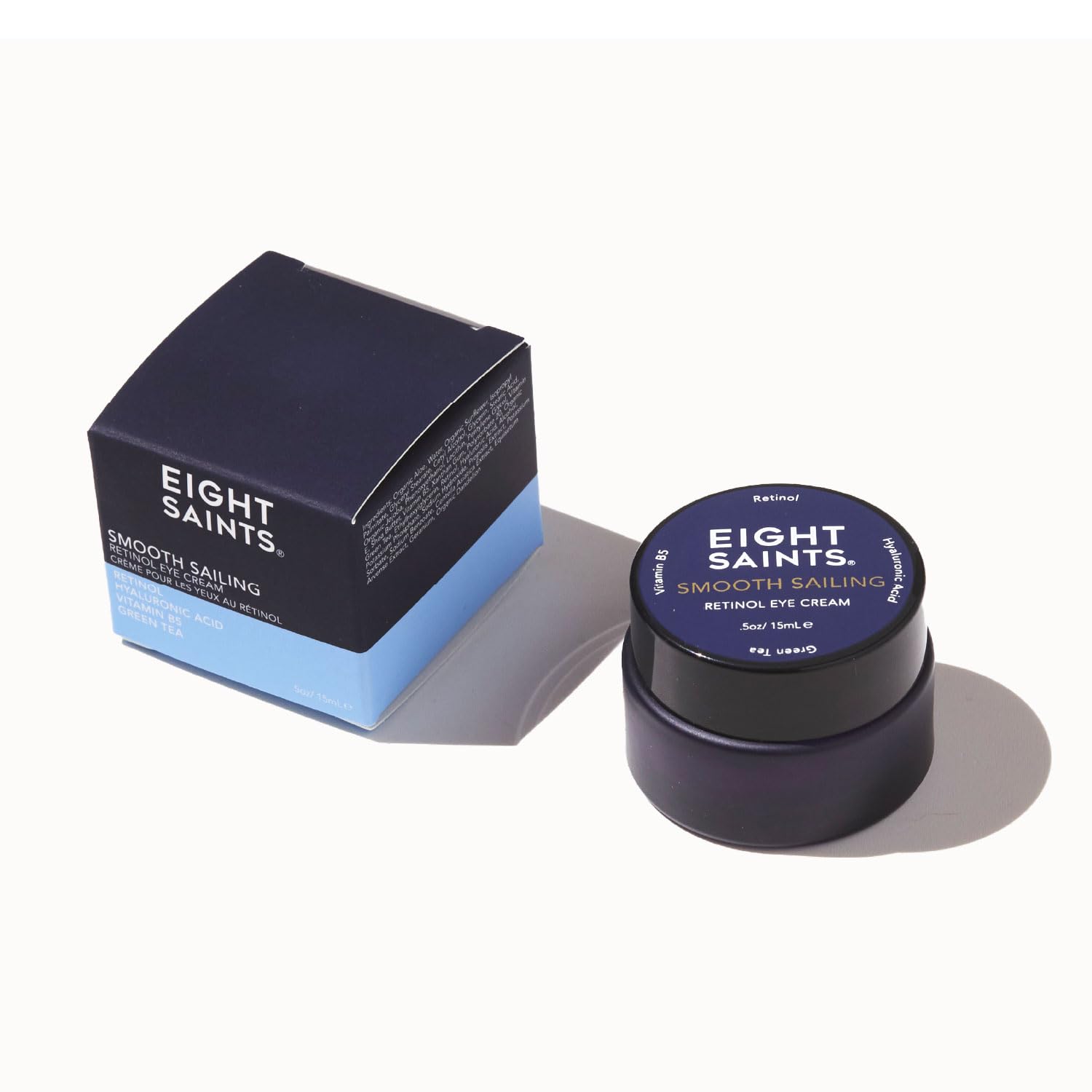 Eight Saints anti-aging under-eye cream jar on a clean background