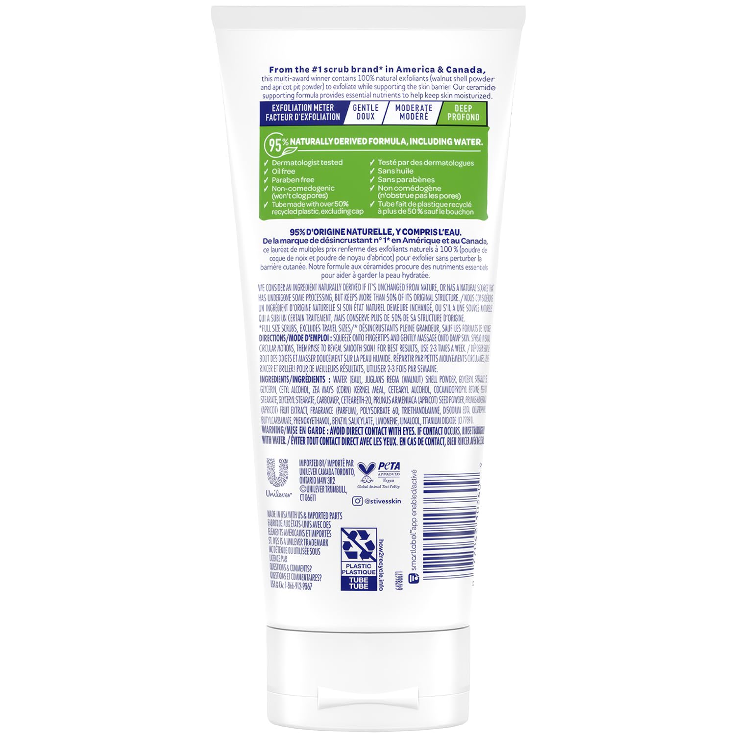 St. Ives Fresh Skin face exfoliant tube showing natural walnut shell powder benefit