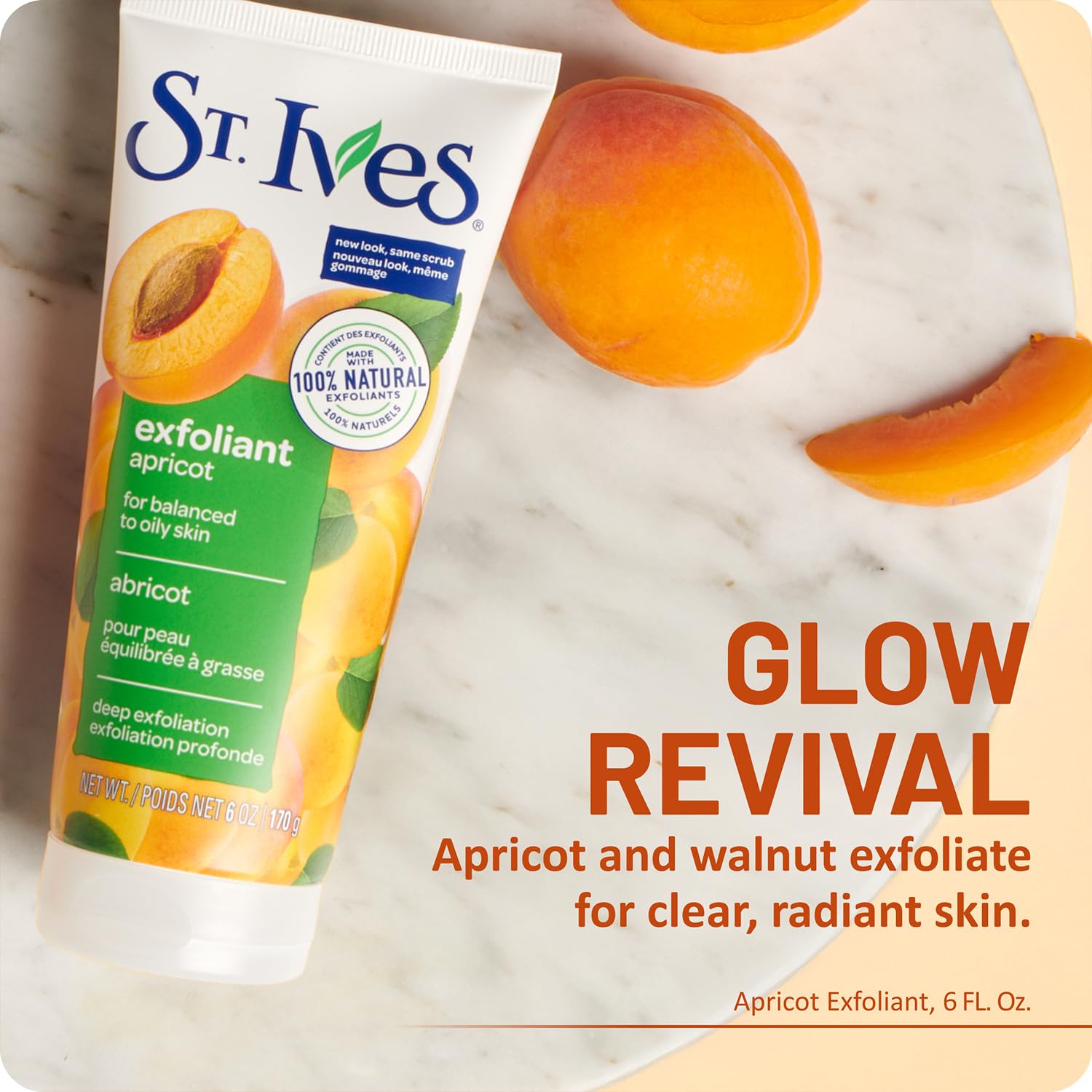 St. Ives Fresh Skin 150 milliliters tube placed upright on a clean vanity