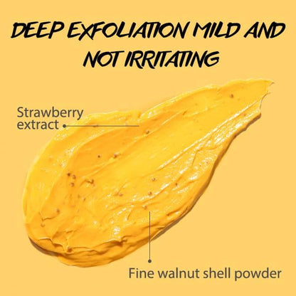POP MODERN.C skin care turmeric exfoliating scrub being measured with the included small applicator spatula.