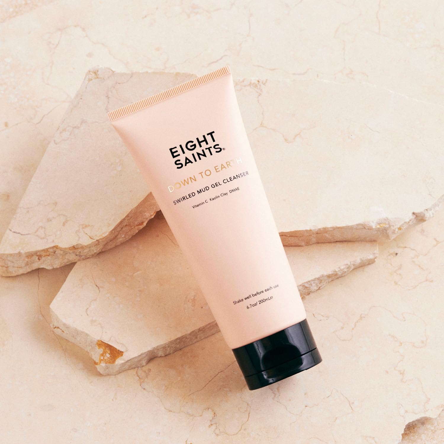 Eight Saints natural mud gel face wash packaging showing key clay ingredients