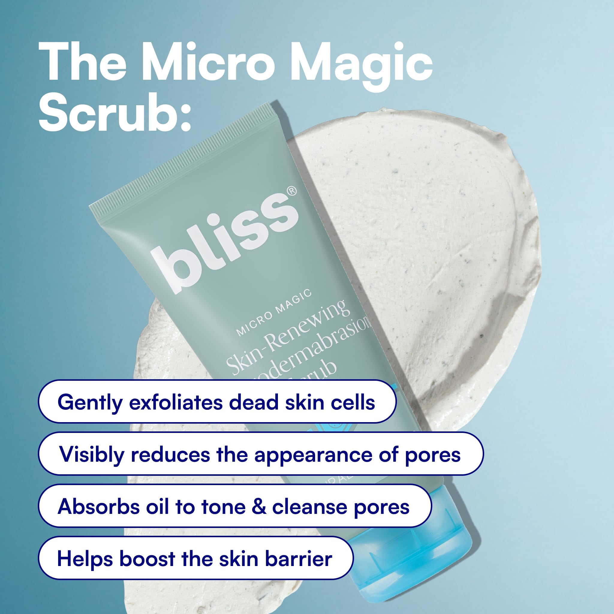 Bliss exfoliating face scrub with volcanic pumice texture shot