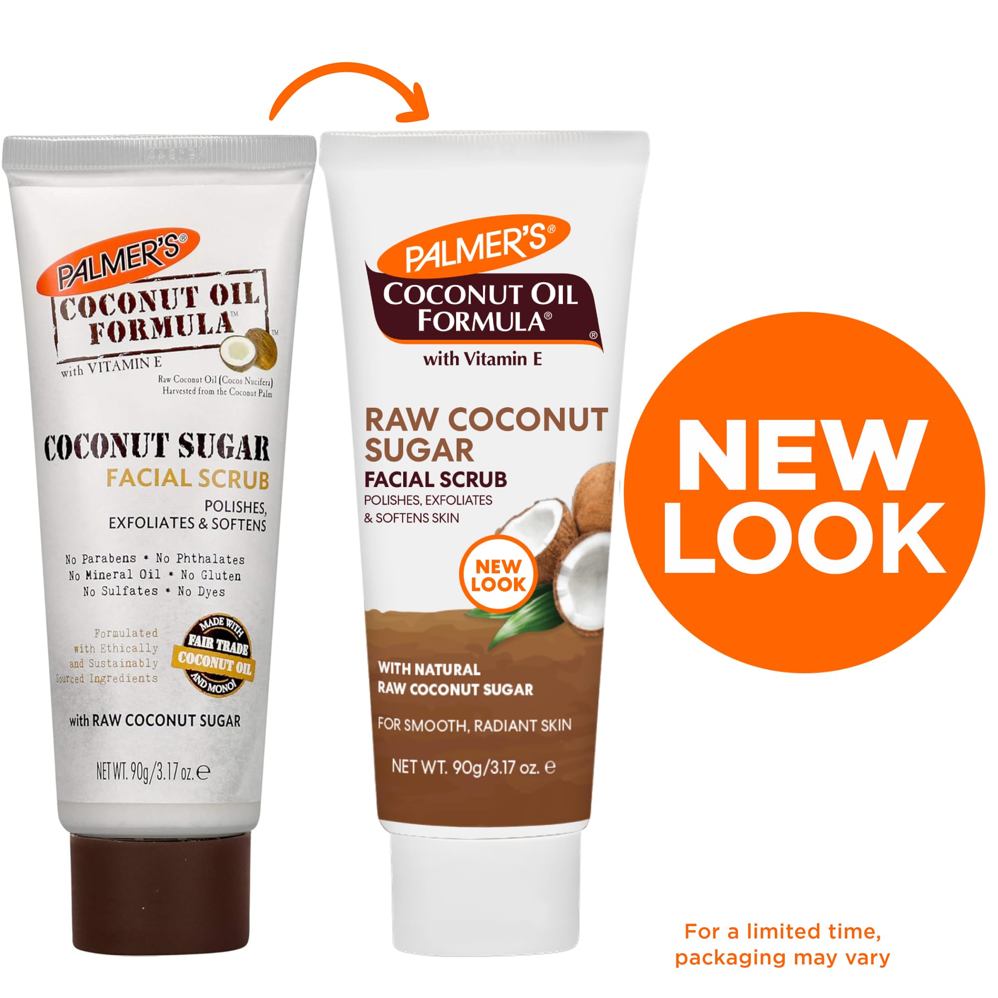 Palmer's raw coconut sugar face exfoliator packaging showing natural ingredients and benefits