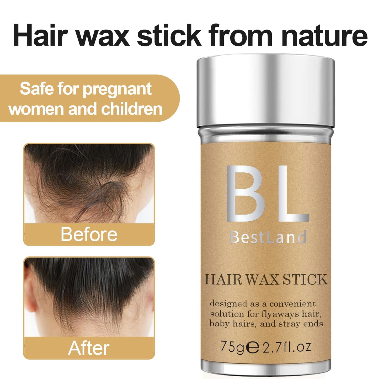 BestLand Frizz Control Stick taming flyaways and baby hairs on a model