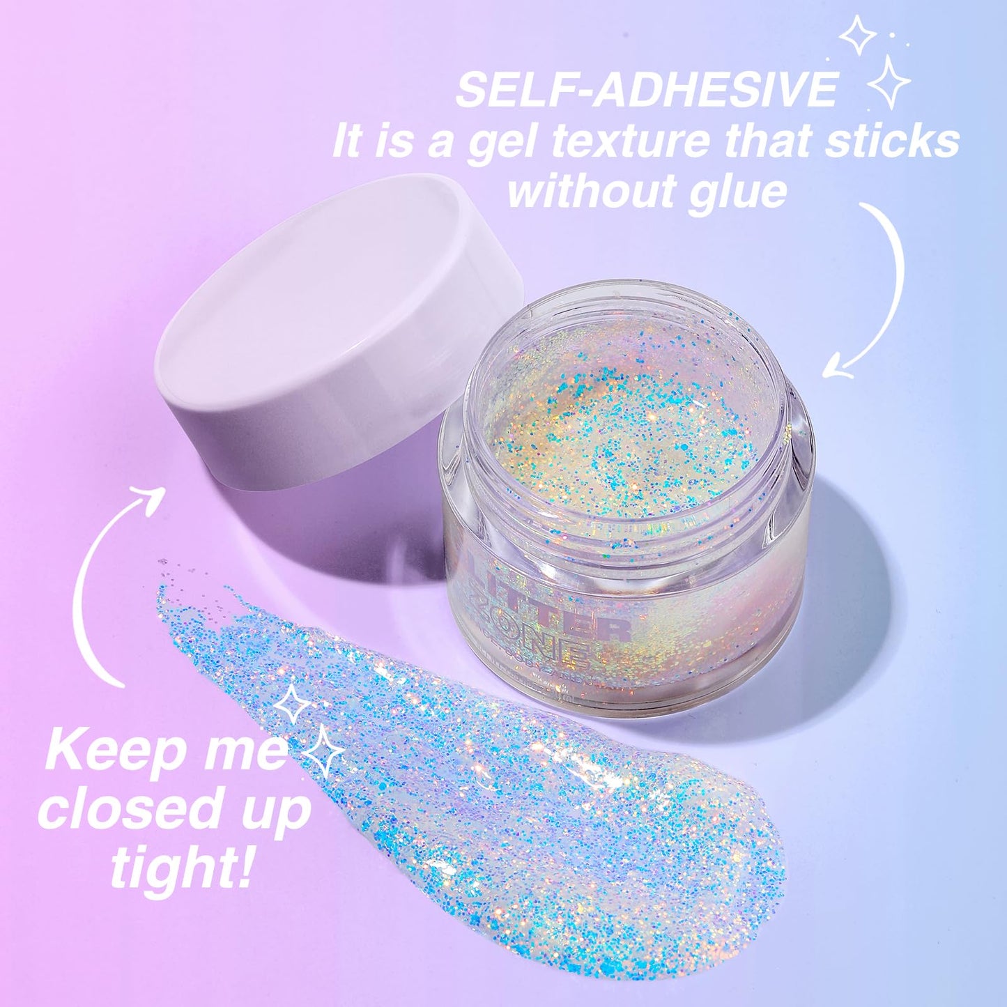 Easy to apply self adhesive body glitter gel swatched on skin