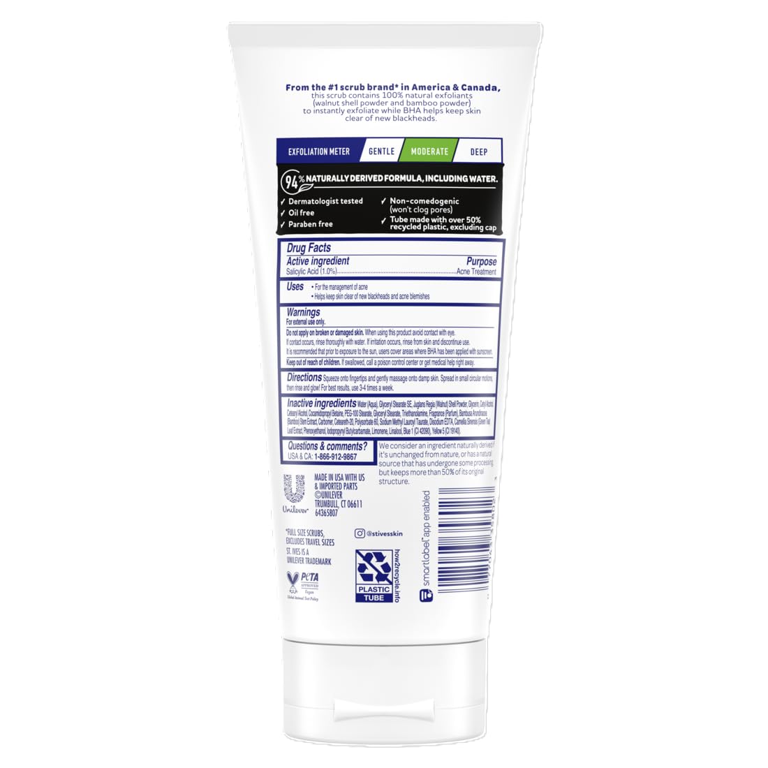 St. Ives Green Tea and Bamboo Acne Exfoliating Face Scrub product packaging.
