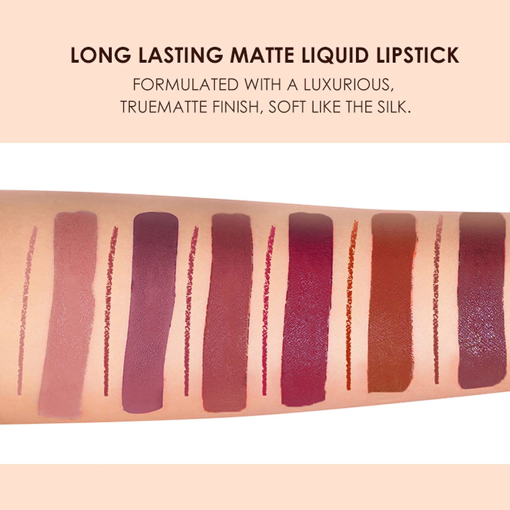BestLand highly pigmented matte lip liners and lipsticks arranged to show the variety of nude shades.