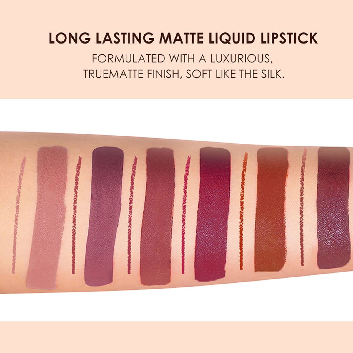BestLand highly pigmented matte lip liners and lipsticks arranged to show the variety of nude shades.