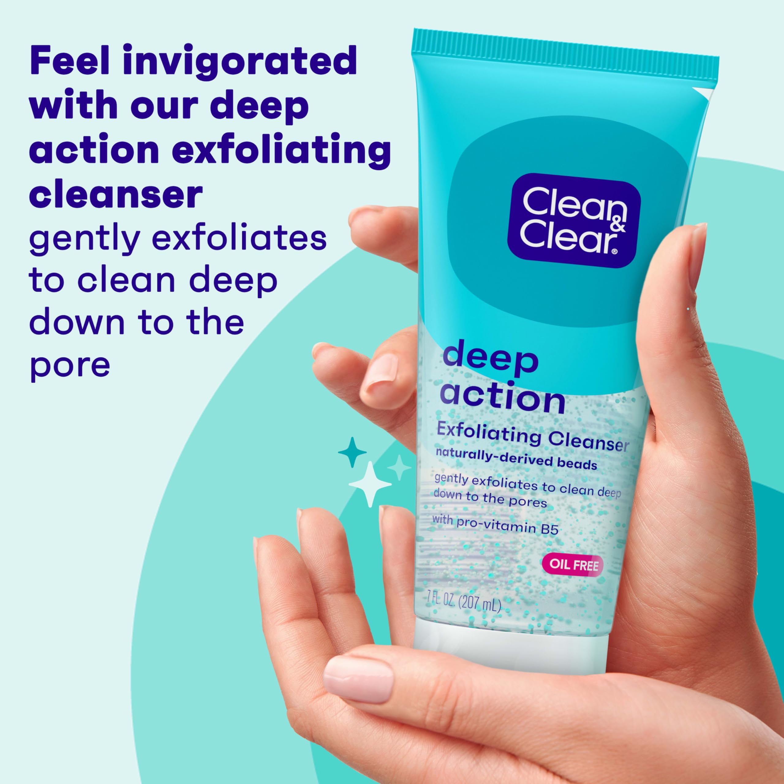 Clean and Clear deep pore exfoliating daily face wash packaging highlighting oil-free formulation