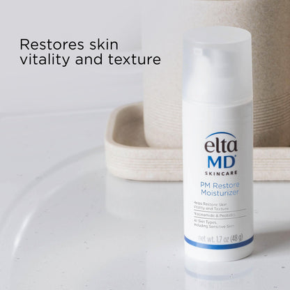 EltaMD PM Restore Face Moisturizer being dispensed showing its lightweight cream texture.