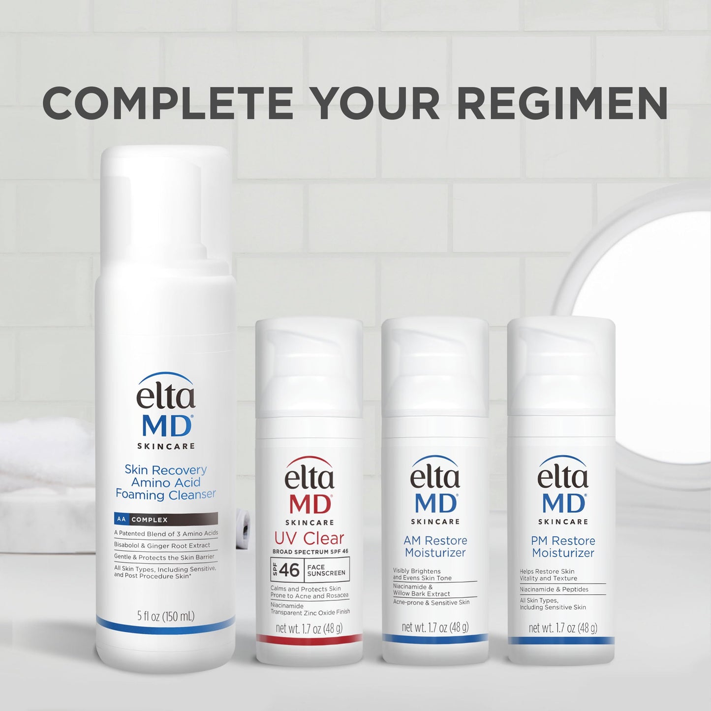 EltaMD PM Restore Face Moisturizer bottle held to demonstrate its compact 1.7 Ounce travel friendly size.