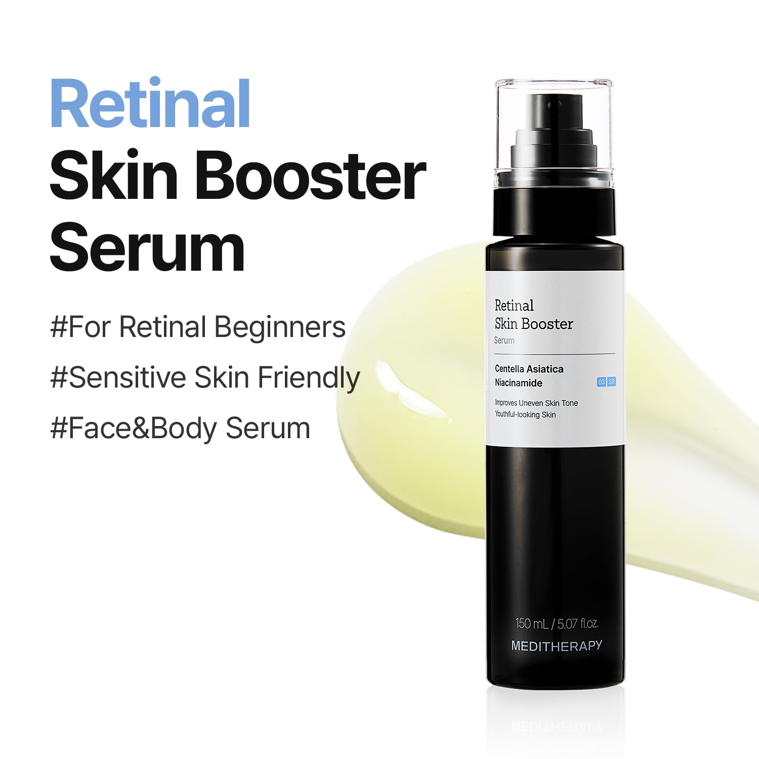 Meditherapy Retinaldehyde serum bottle highlighting the lightweight texture for beginners