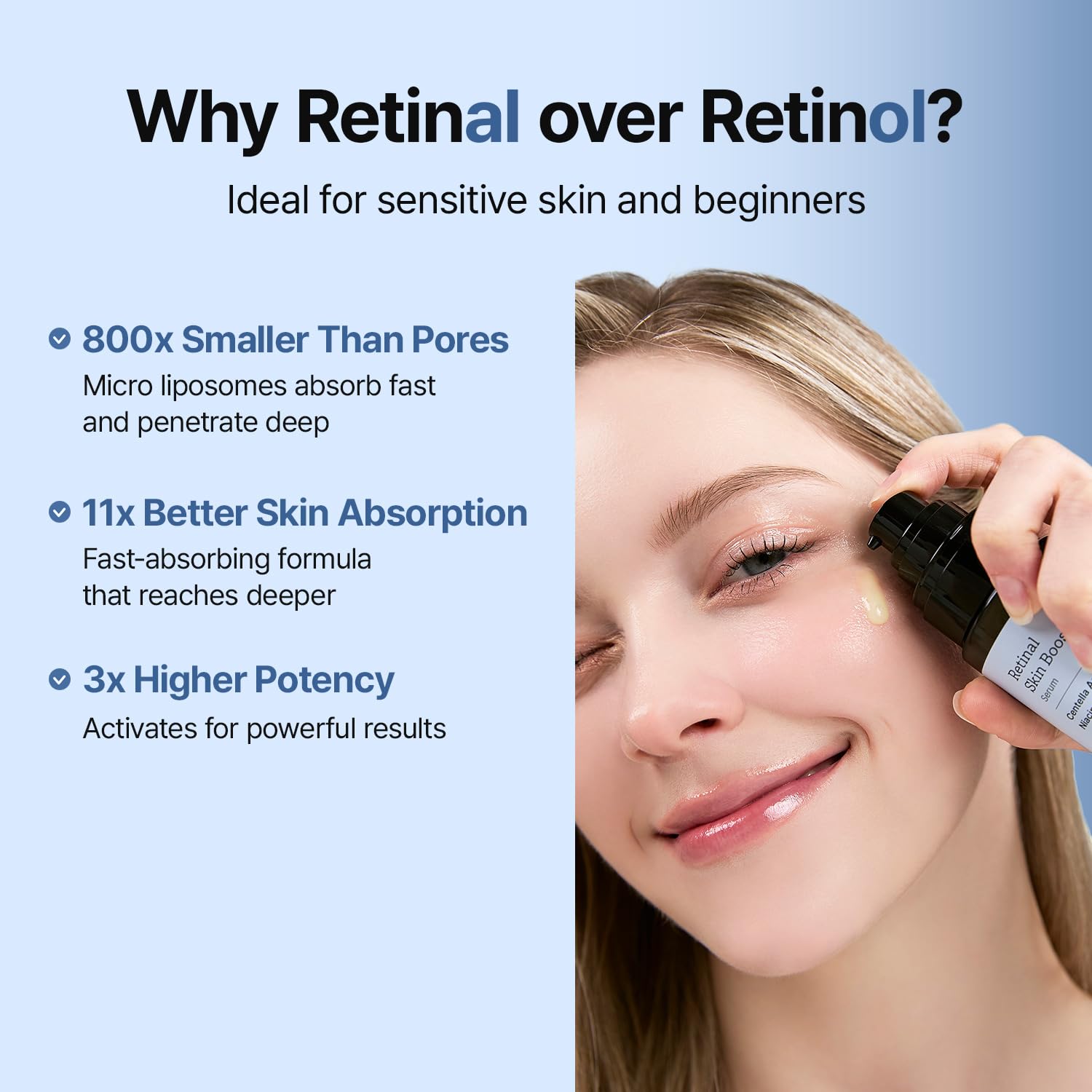 Korean skincare retinal booster serum being pumped out for smooth skin texture