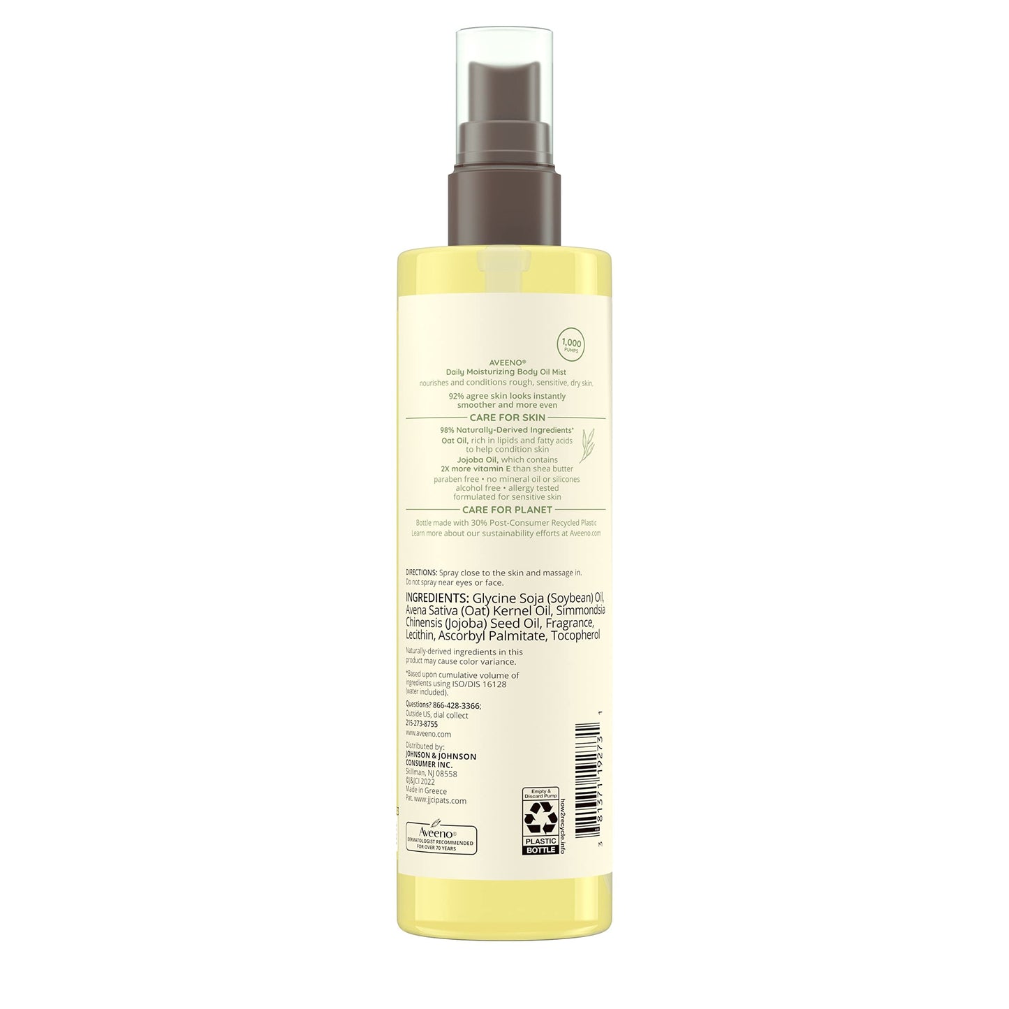Aveeno daily moisturizing dry oil mist showing the clear fluid ounce measurement