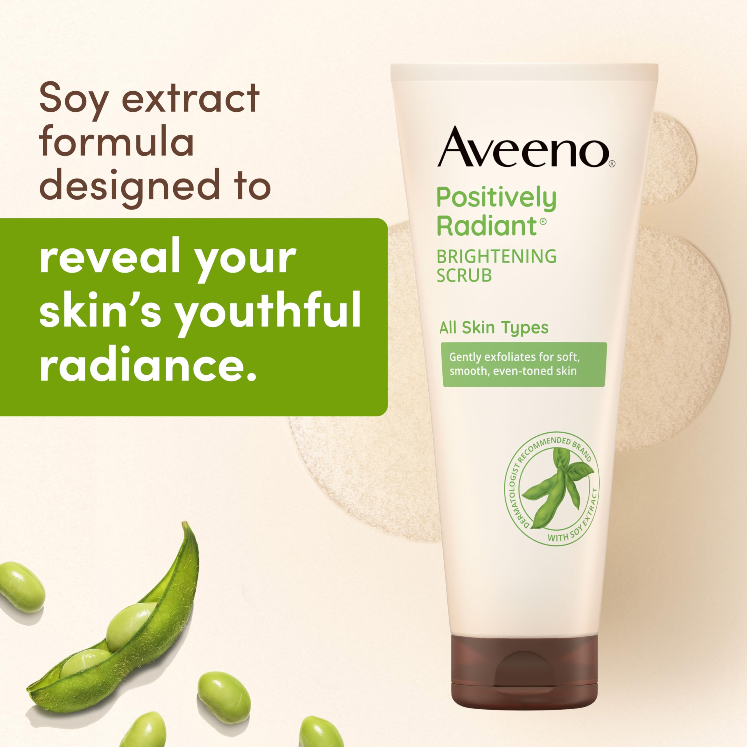 Texture shot of the authentic Aveeno brightening scrub with natural exfoliating granules