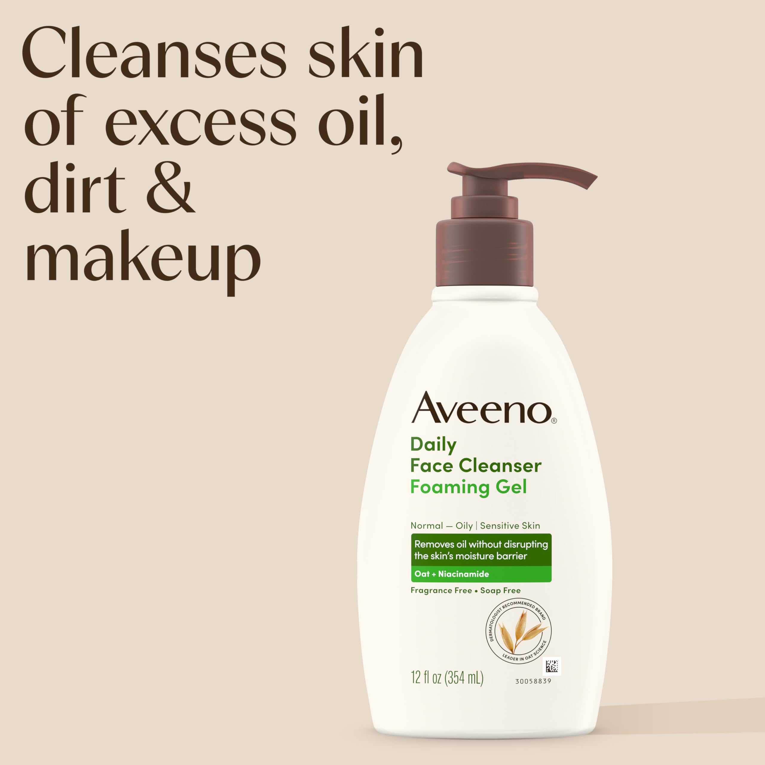 Fragrance free Aveeno facial cleanser 12 fluid ounces bottle standing upright